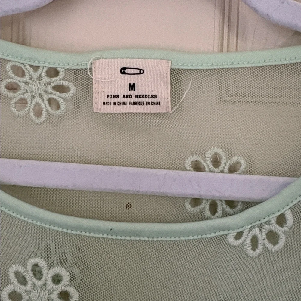 Pins & Needles Mint Green Sheer Floral Mesh Crop Top - Picture 2 of 5